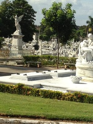 A pieta, caught as the bus drove by.  The burial caverns...